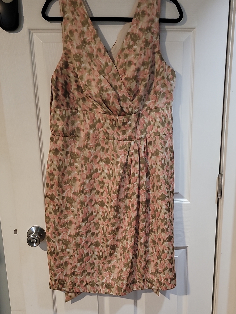 Talbots Pink & Beige Floral Faux-Wrap Midi Dress